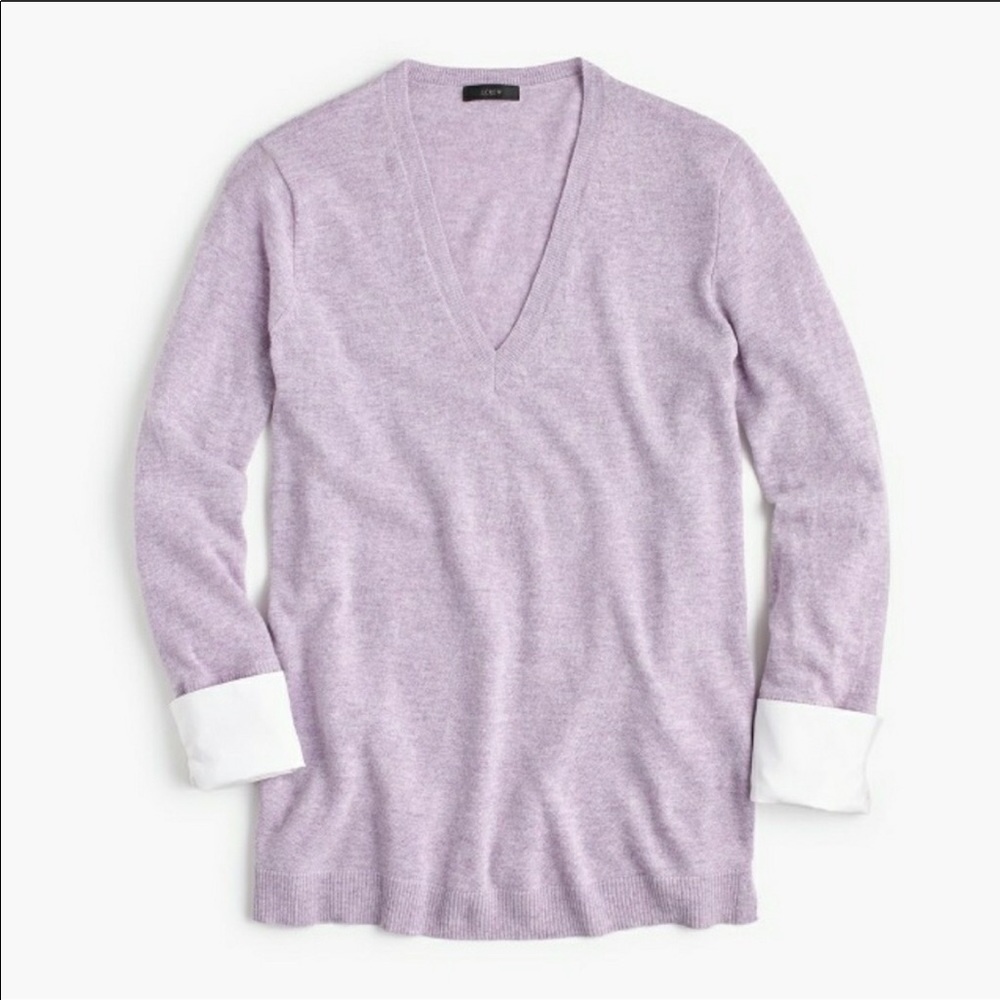 J Crew 	
V-NECK SWEATER WITH SHIRT CUFFS in small